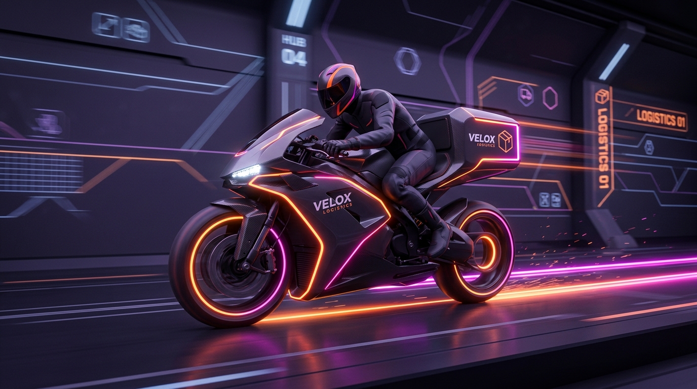 Futuristic fast delivery motorcycle